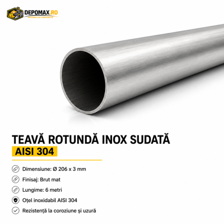 Teava rotunda inox sudata AISI 304, 206 x 3 mm, 6 metri